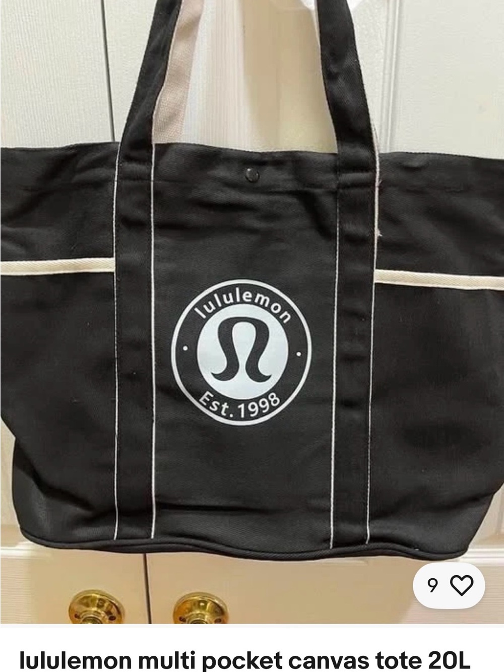 lululemon athletica Black and Cream Canvas Multi-Pocket Tote